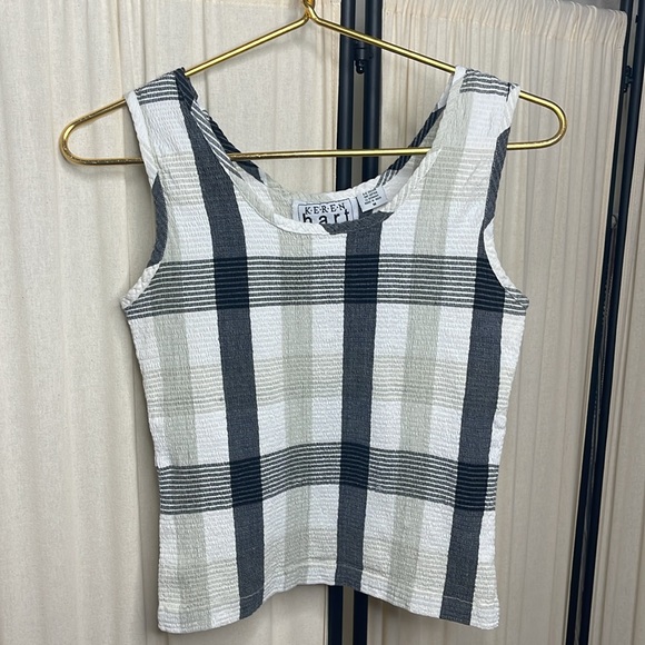 VINTAGE 90’S KAREN HART- CREAM, WHITE & BLACK  STRETCHY TANK TOP SIZE MEDIUM - Picture 9 of 10